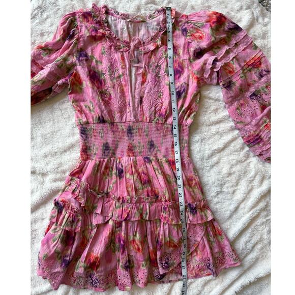 LoveShackFancy Clarkie Long Sleeve Pink Floral Print Mini Dress size Medium - Picture 13 of 16